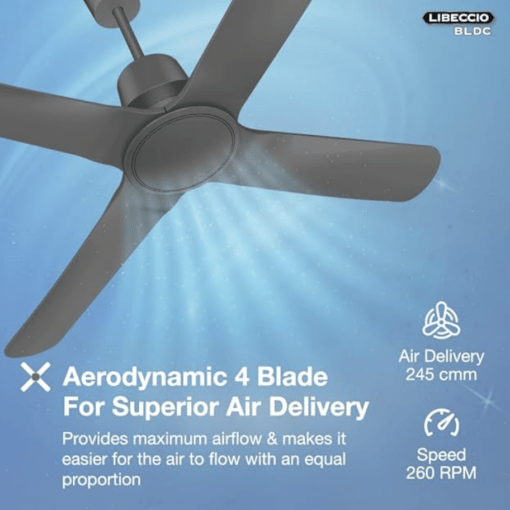 Havells 1200mm Libeccio BLDC Motor Ceiling Fan | Premium Finish with RF Remote, 100% Copper, Upto 60% Energy Saving | Low Noise: 55dB, 2 Year Warranty, Dust Resistant | (Pack of 1, Slate) - Image 2